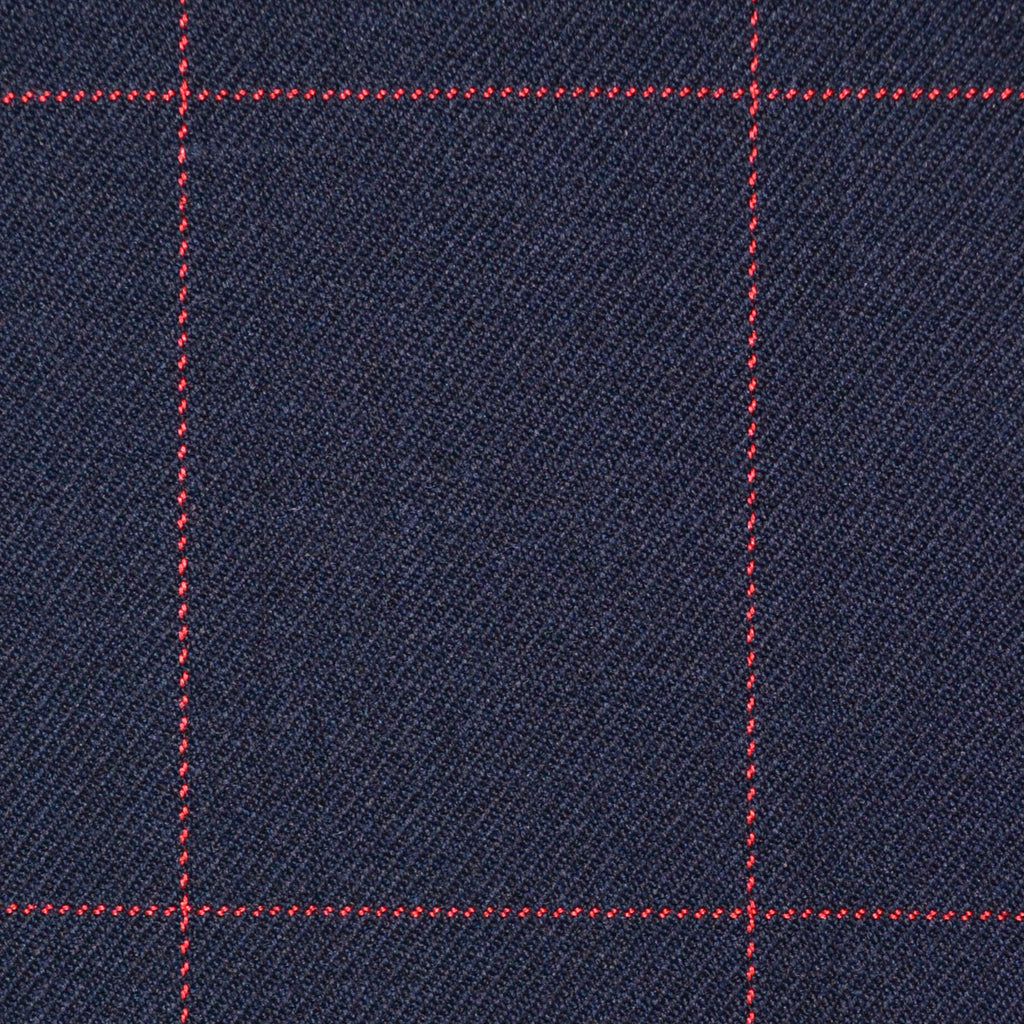 Navy Blue with Red Window Pane Check Super 100's All Wool Suiting By Holland & Sherry