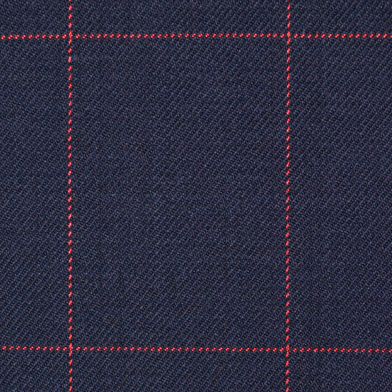 Navy Blue with Red Window Pane Check Super 100's All Wool Suiting By Holland & Sherry