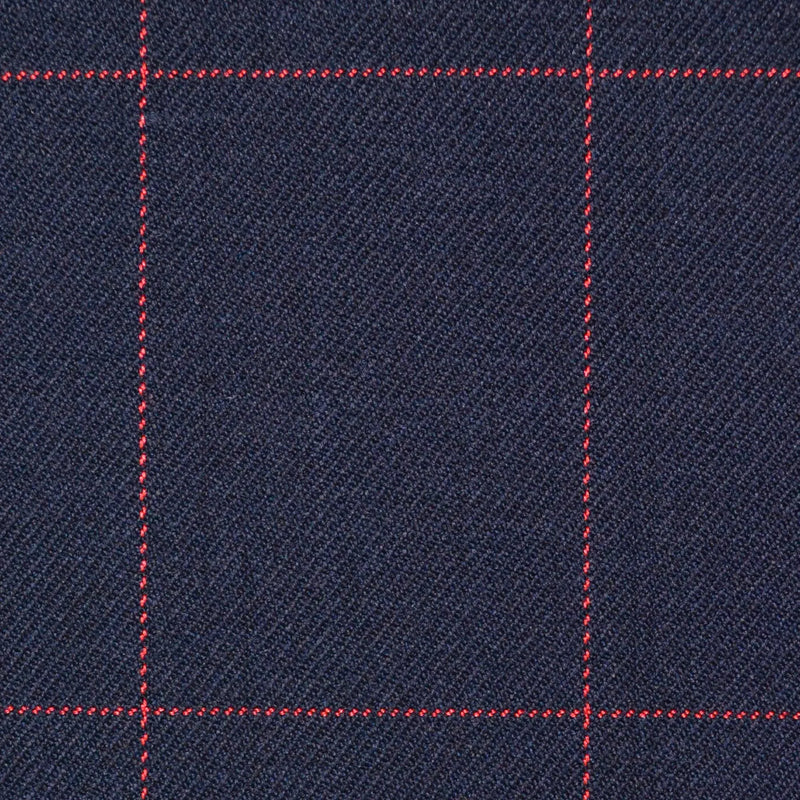Navy Blue with Red Window Pane Check Super 100's All Wool Suiting By Holland & Sherry