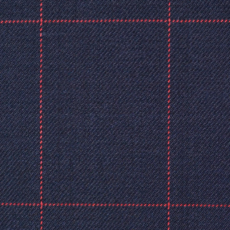 Navy Blue with Red Window Pane Check Super 100's All Wool Suiting By Holland & Sherry