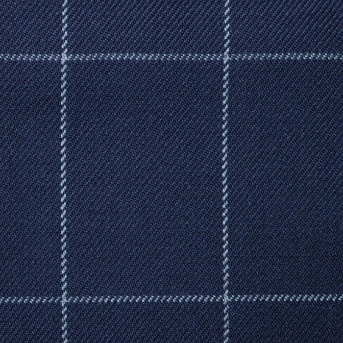 Navy Blue with Silver Grey Window Pane Check Super 100's All Wool Suiting By Holland & Sherry