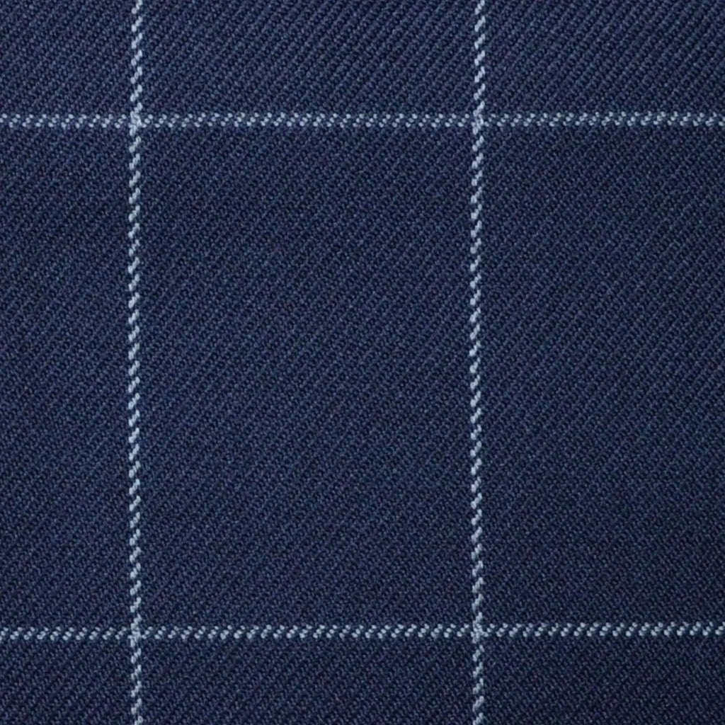 Navy Blue with Silver Grey Window Pane Check Super 100's All Wool Suiting By Holland & Sherry