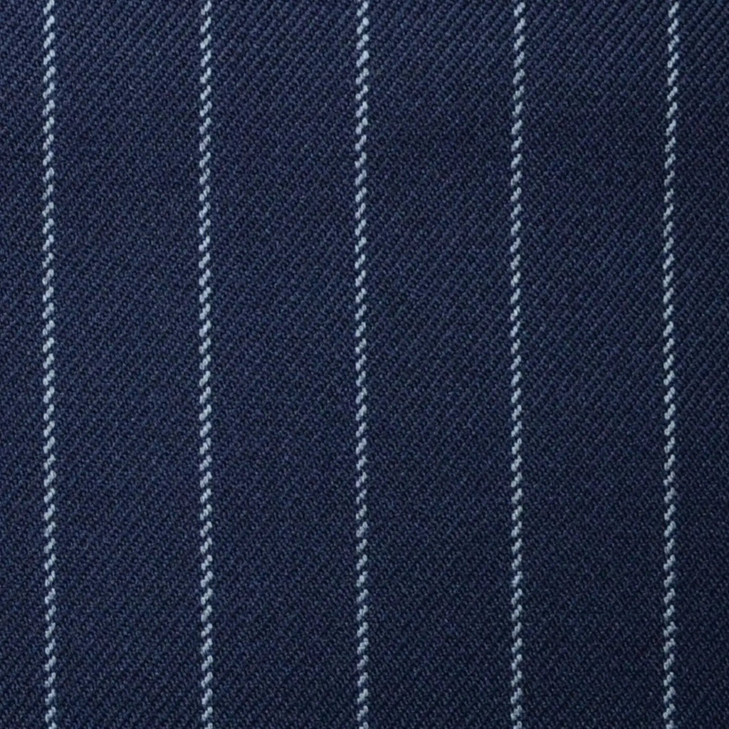 Navy Blue with Silver Grey Chalk Stripe Super 100's All Wool Suiting By Holland & Sherry