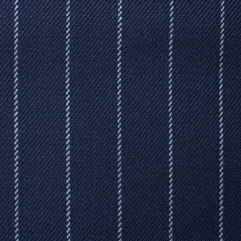 Navy Blue with Silver Grey Chalk Stripe Super 100's All Wool Suiting By Holland & Sherry