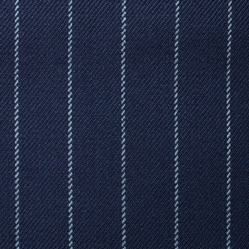 Navy Blue with Silver Grey Chalk Stripe Super 100's All Wool Suiting By Holland & Sherry