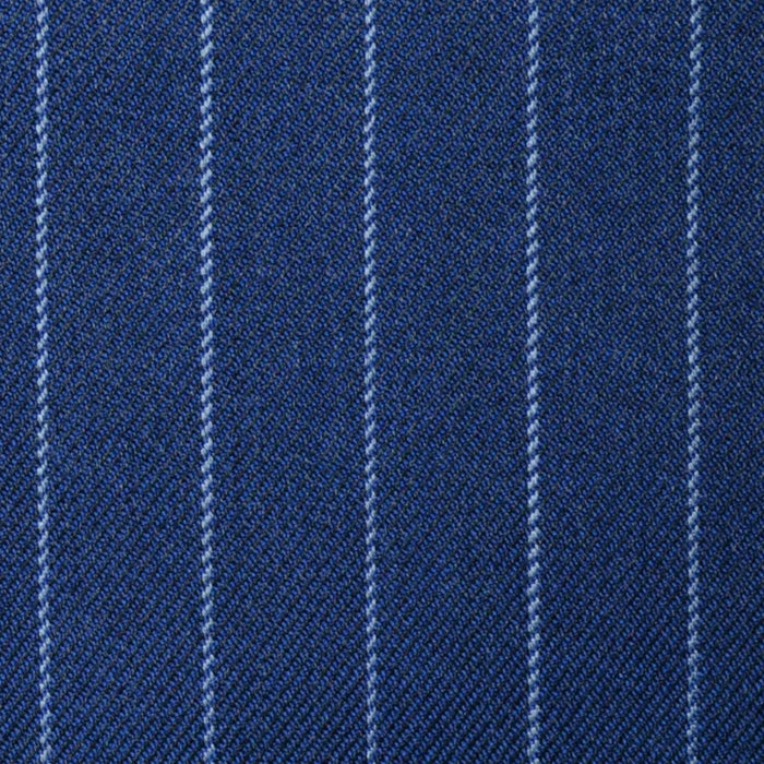 Medium Blue with Silver Grey Chalk Stripe Super 100's All Wool Suiting By Holland & Sherry