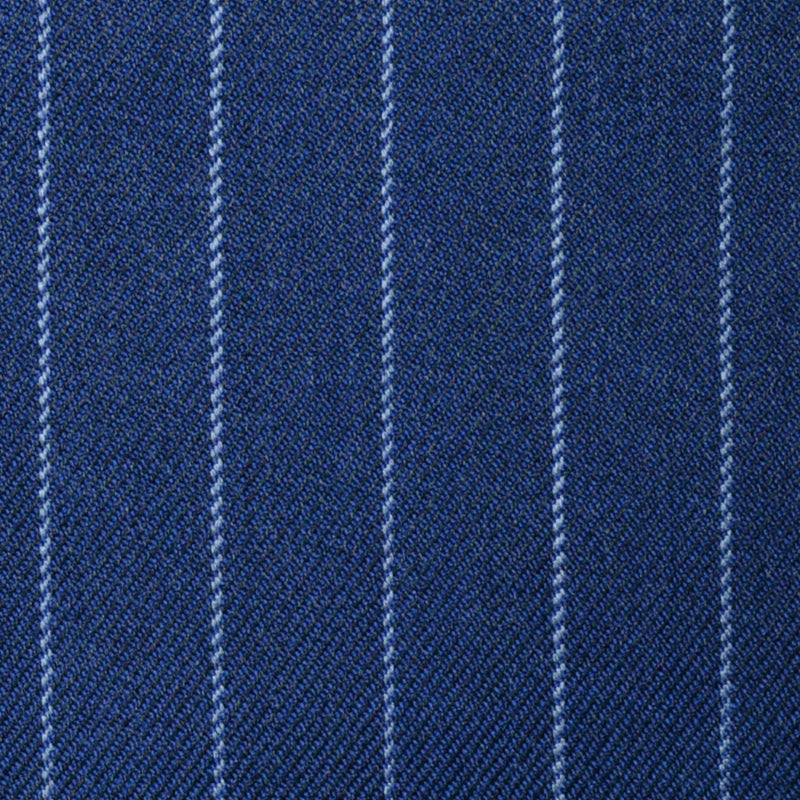 Medium Blue with Silver Grey Chalk Stripe Super 100's All Wool Suiting By Holland & Sherry