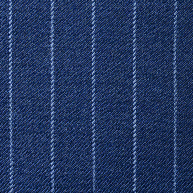 Medium Blue with Silver Grey Chalk Stripe Super 100's All Wool Suiting By Holland & Sherry