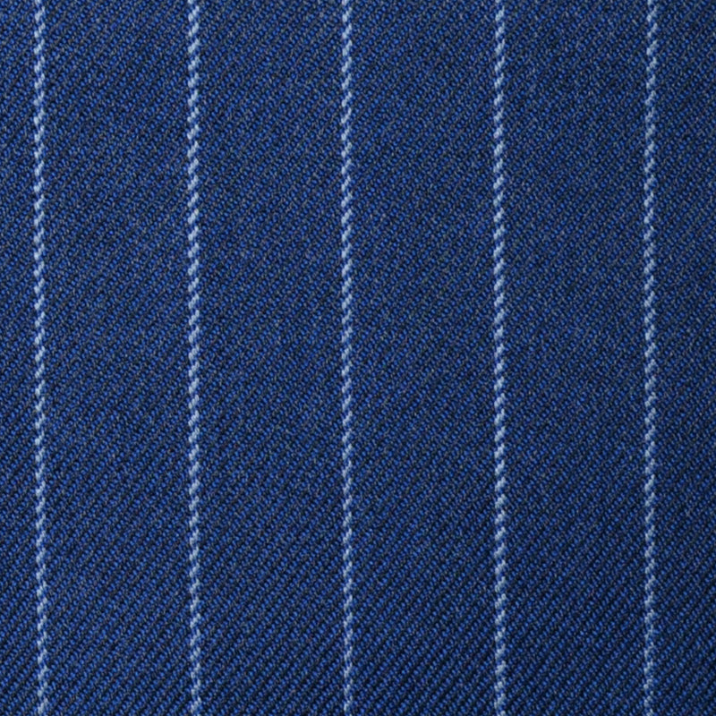 Medium Blue with Silver Grey Chalk Stripe Super 100's All Wool Suiting By Holland & Sherry