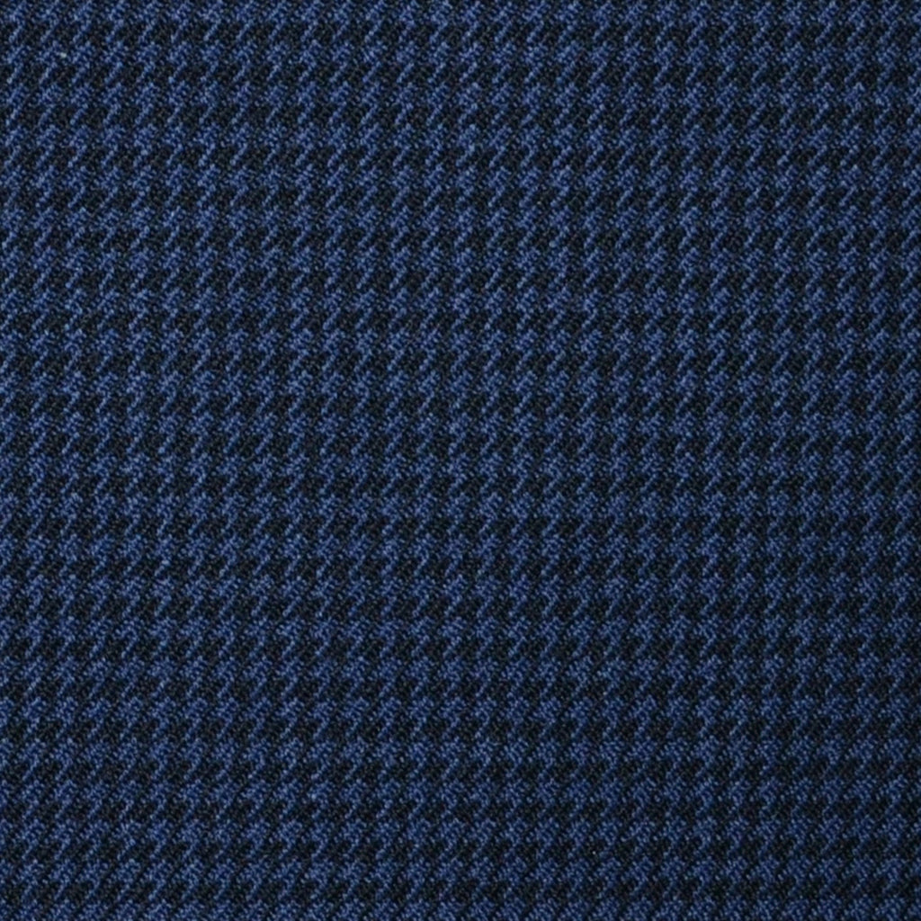 Bright Navy Blue and Dark Navy Blue Small Dogtooth Check Super 100's All Wool Suiting By Holland & Sherry