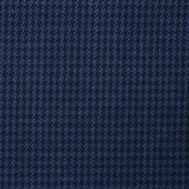 Bright Navy Blue and Dark Navy Blue Small Dogtooth Check Super 100's All Wool Suiting By Holland & Sherry