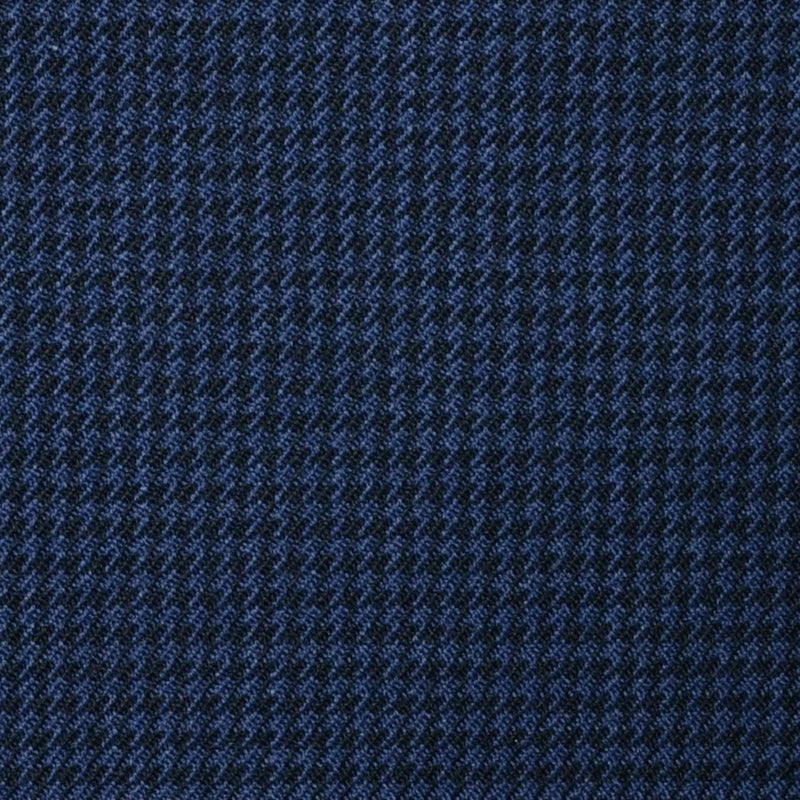 Bright Navy Blue and Dark Navy Blue Small Dogtooth Check Super 100's All Wool Suiting By Holland & Sherry