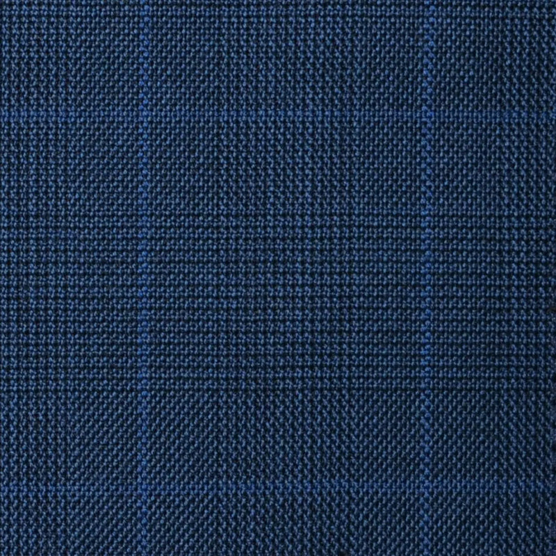 Bright Navy Blue with Royal Blue Glen Check Super 100's All Wool Suiting By Holland & Sherry