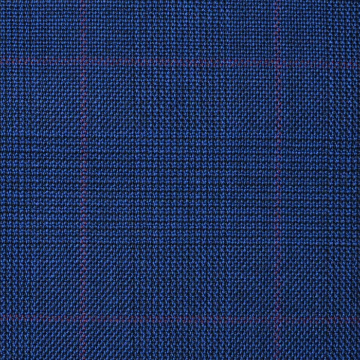 Bright Navy Blue with Wine Red Glen Check Super 100's All Wool Suiting By Holland & Sherry