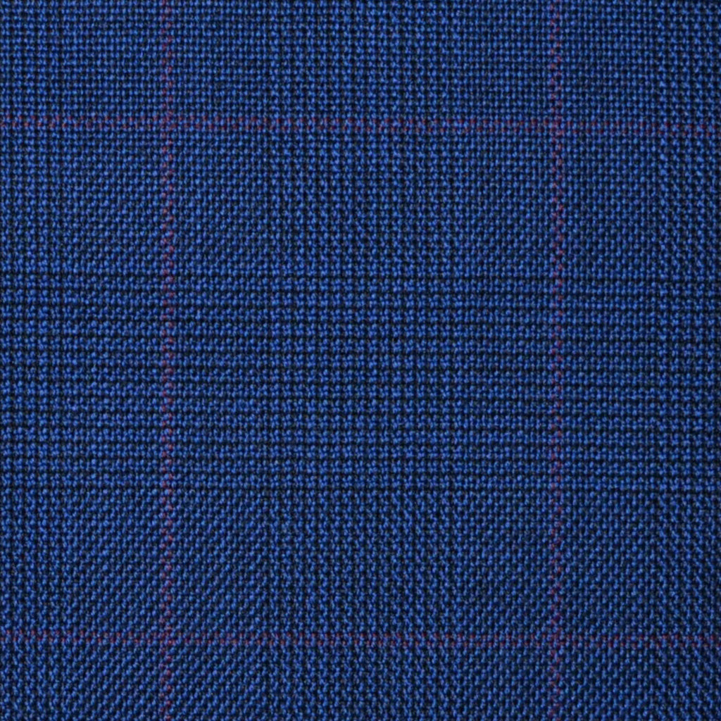 Bright Navy Blue with Wine Red Glen Check Super 100's All Wool Suiting By Holland & Sherry