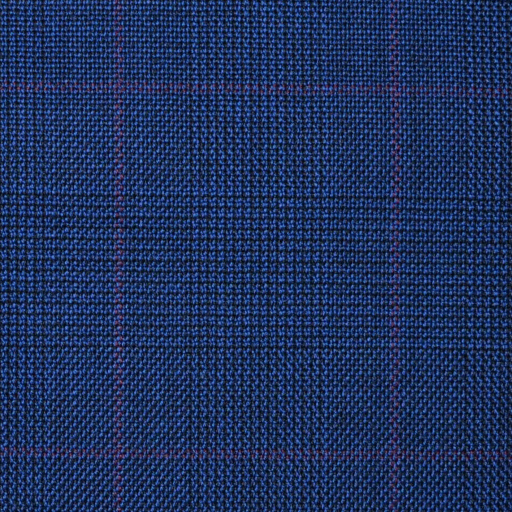 Bright Navy Blue with Wine Red Glen Check Super 100's All Wool Suiting By Holland & Sherry