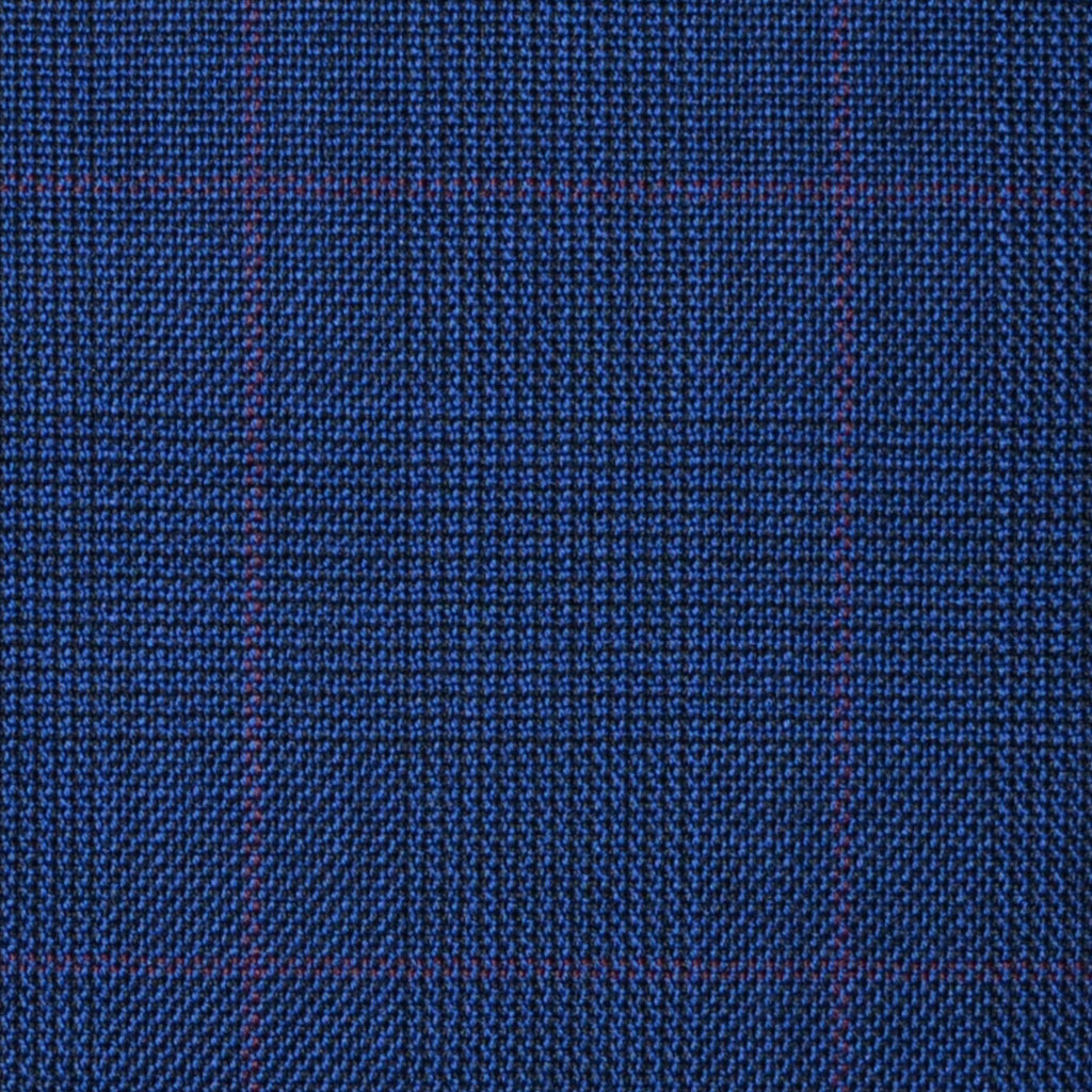 Bright Navy Blue with Wine Red Glen Check Super 100's All Wool Suiting By Holland & Sherry
