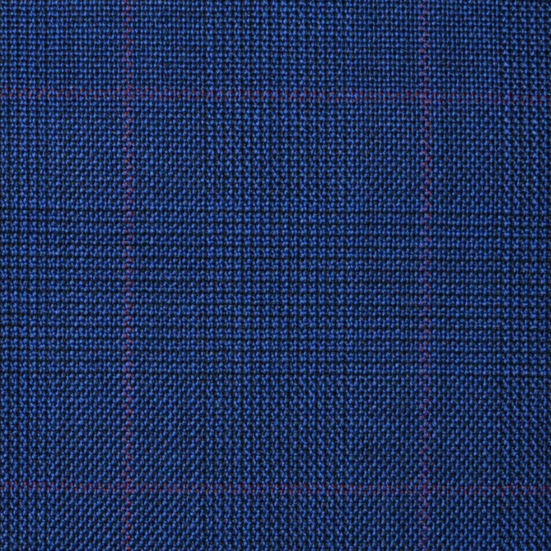 Bright Navy Blue with Wine Red Glen Check Super 100's All Wool Suiting By Holland & Sherry