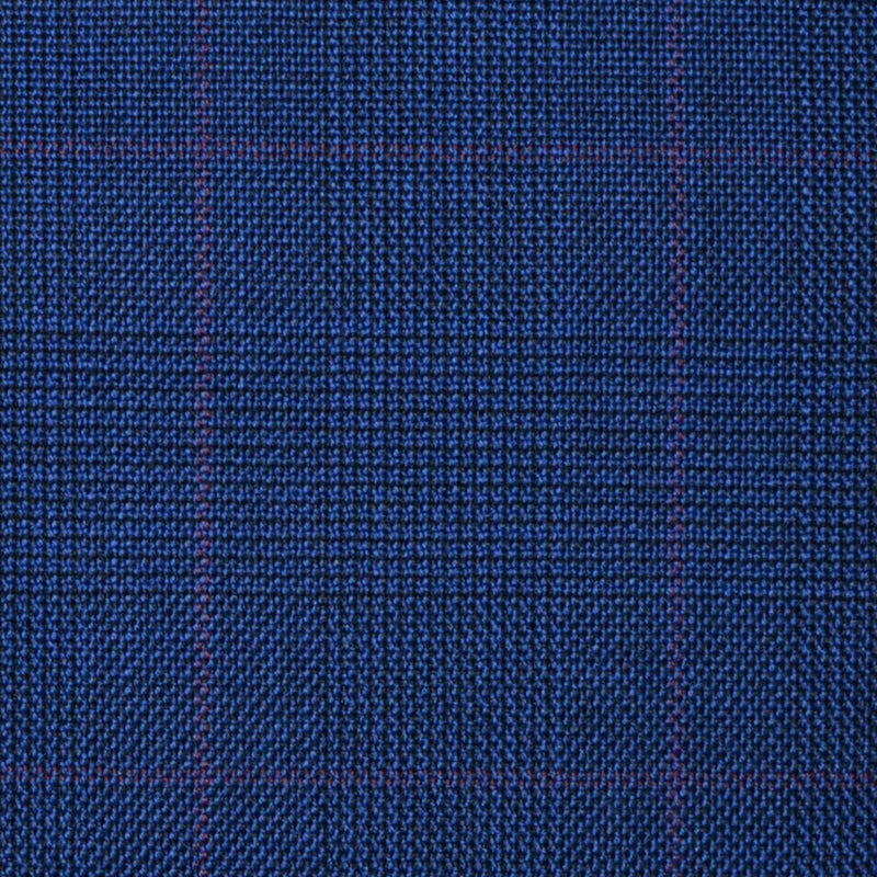 Bright Navy Blue with Wine Red Glen Check Super 100's All Wool Suiting By Holland & Sherry