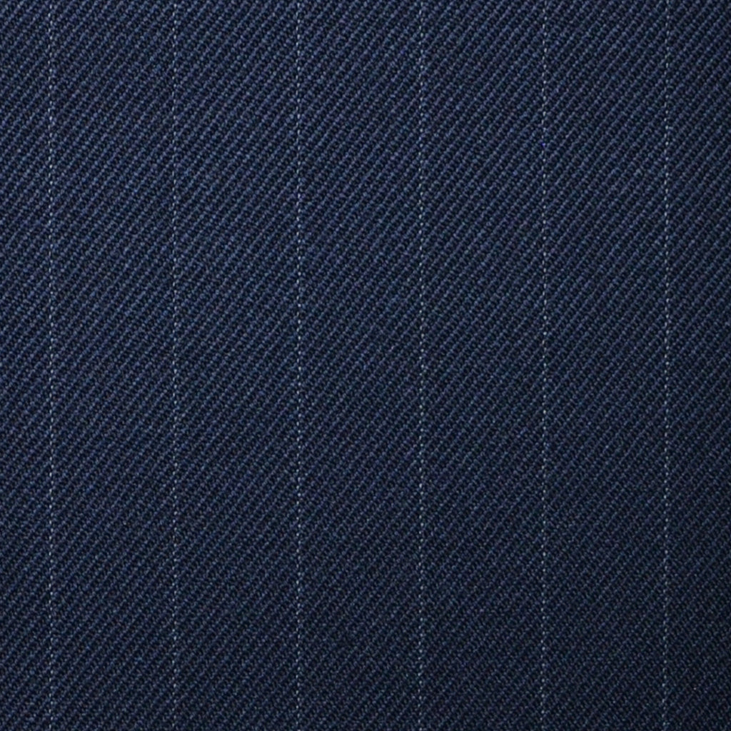 Navy Blue Muted 5/8th" Stripe Super 100's All Wool Suiting By Holland & Sherry