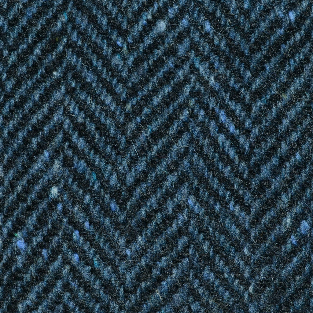 Medium Blue and Navy Blue Herringbone All Wool Irish Donegal Tweed Coating