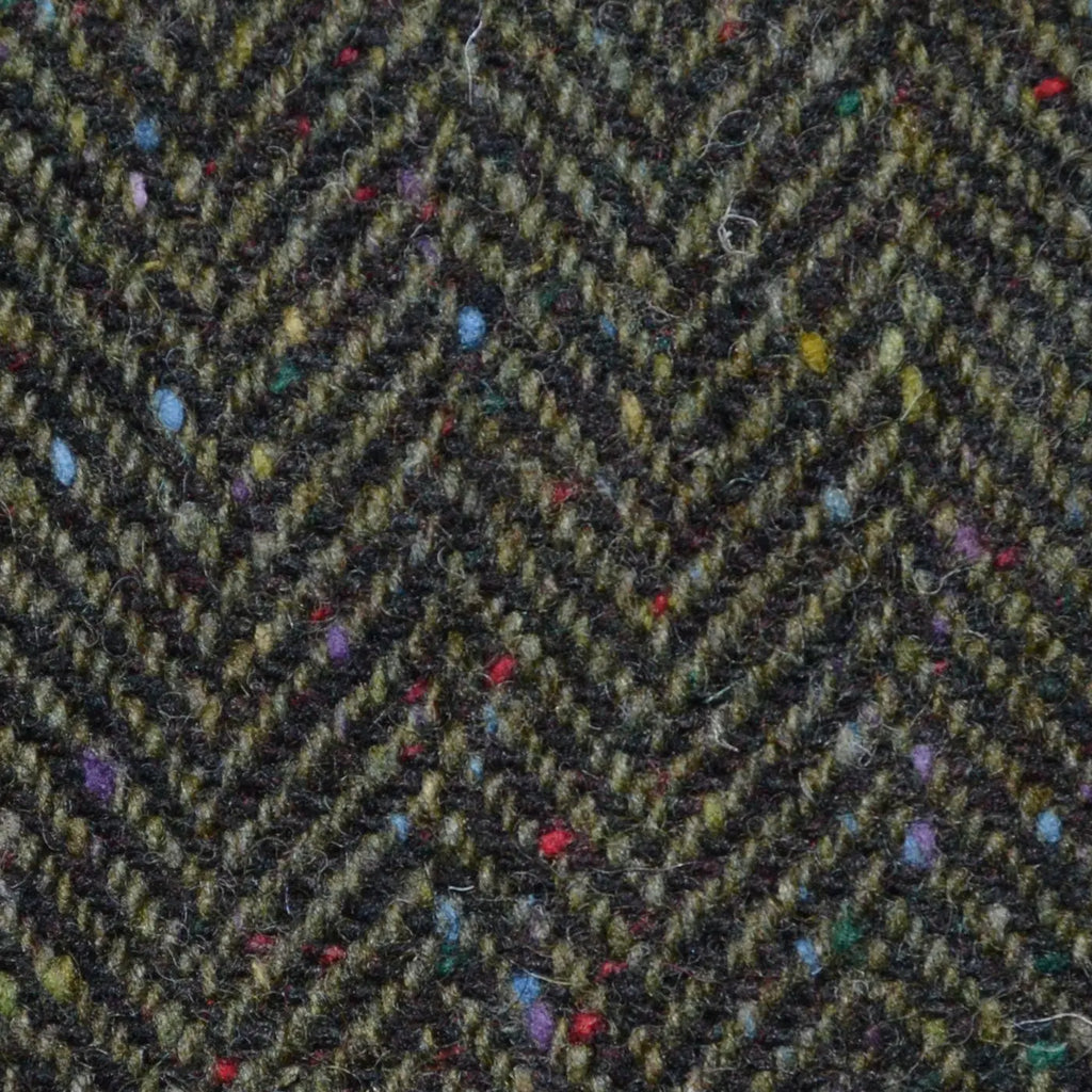 Moss Green and Dark Green Herringbone All Wool Irish Donegal Tweed Coating