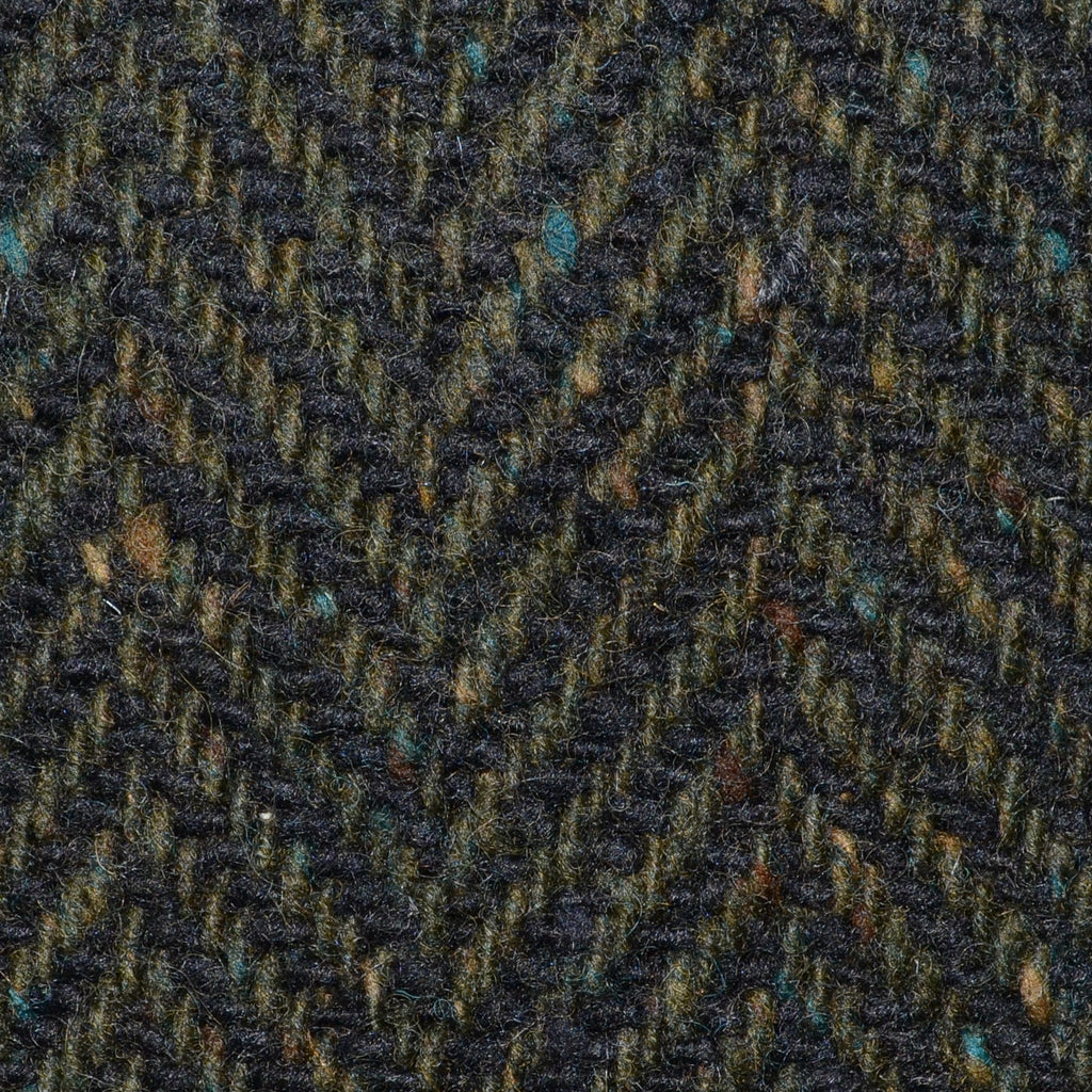Moss Green and Dark Brown Wide Herringbone All Wool Irish Donegal Tweed Coating