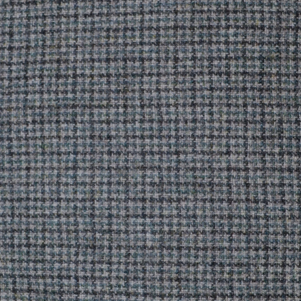 Medium Grey with Muted Blue & Dark Grey Small Box Check Wool - 1.00 Metre