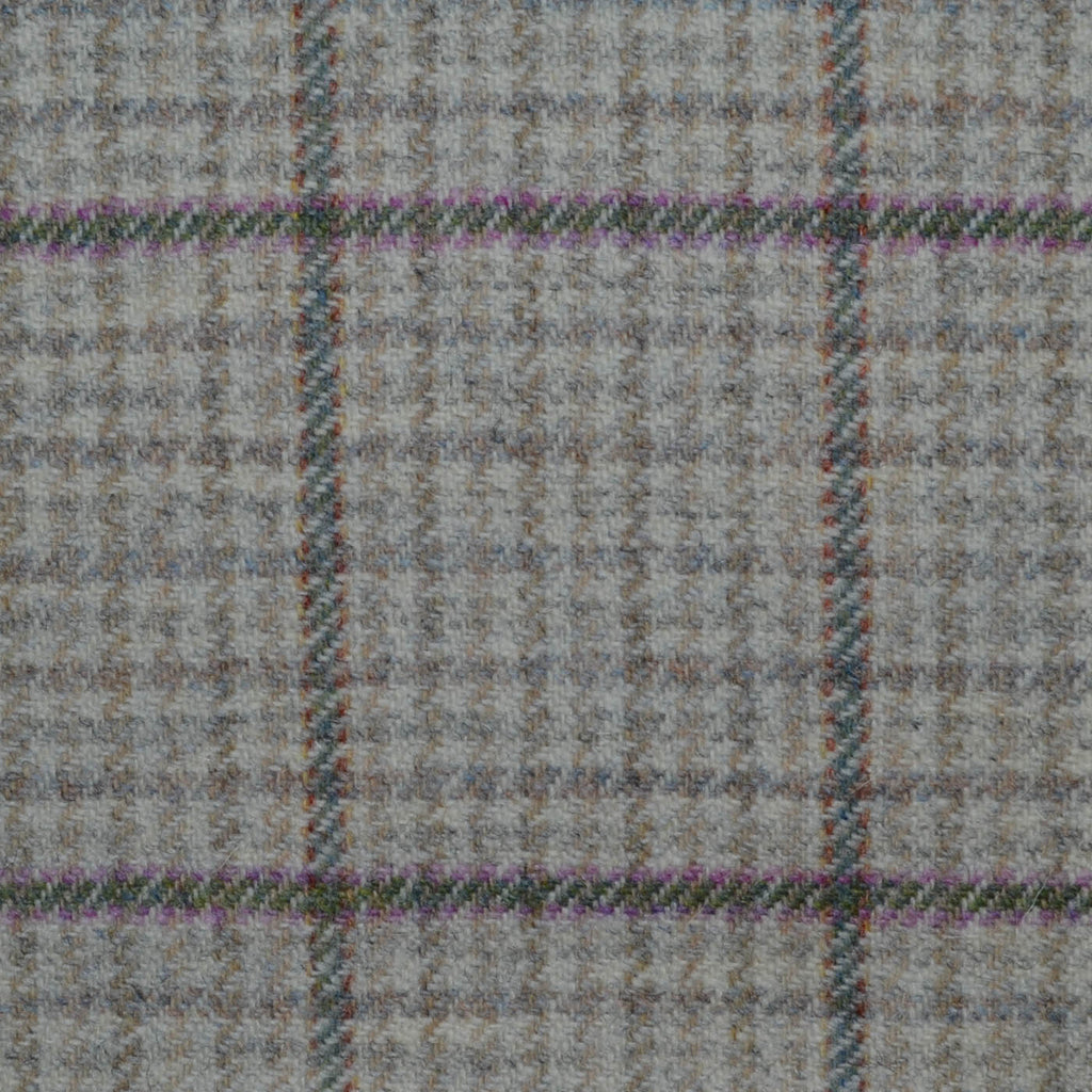 Cream with Beige Small Check with Green and Pink Window Pane Check All Wool TweedCream with Beige Small Check with Green and Pink Window Pane Check All Wool Tweed