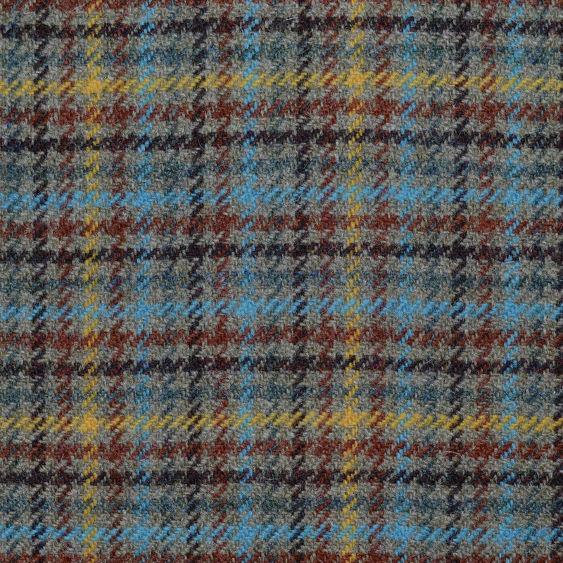 Beige with Dark Brown, Tan, Yellow and Blue Plaid Check All Wool Tweed
