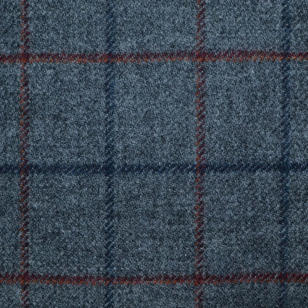 Medium Grey with Tan, Burgundy and Blue All Wool Tweed