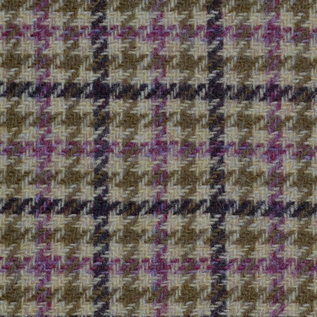 Beige with Blue, Pink & Brown Dogtooth Check Tweed