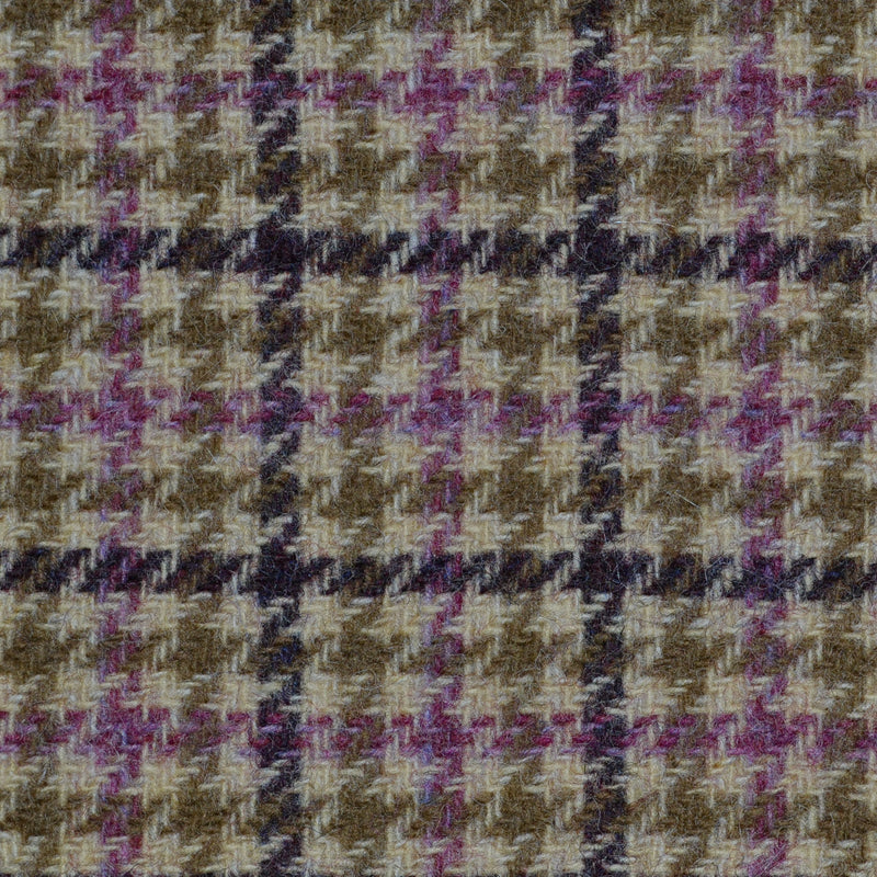 Beige with Blue, Pink & Brown Dogtooth Check Tweed