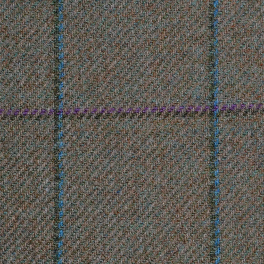 Moss Green with Pink, Green, Purple and Blue Check Tweed