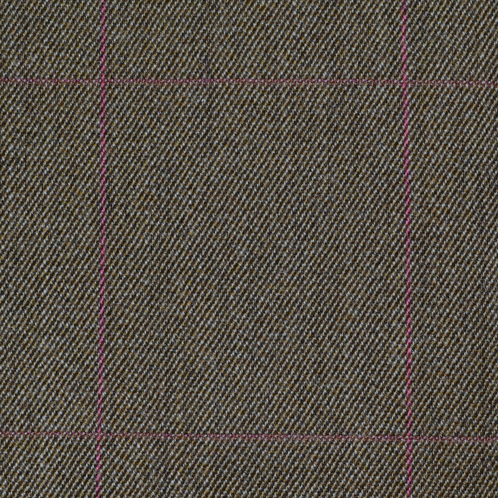 Khaki with Pink Check All Wool Covert Coating