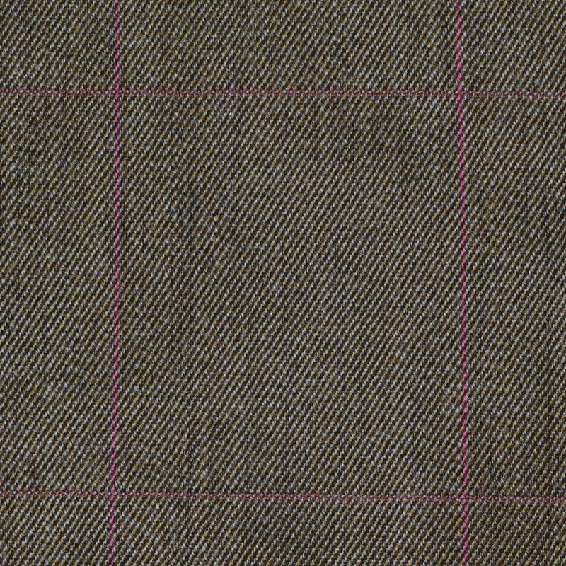 Khaki with Pink Check All Wool Covert Coating