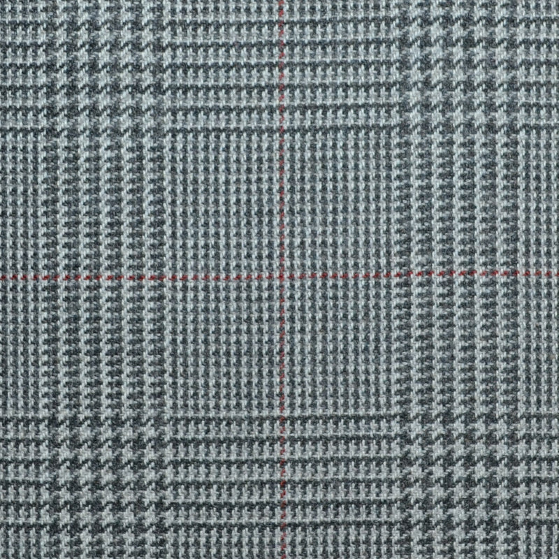Light Grey with Red Prince of Wales Check Wool, Cotton & Cashmere