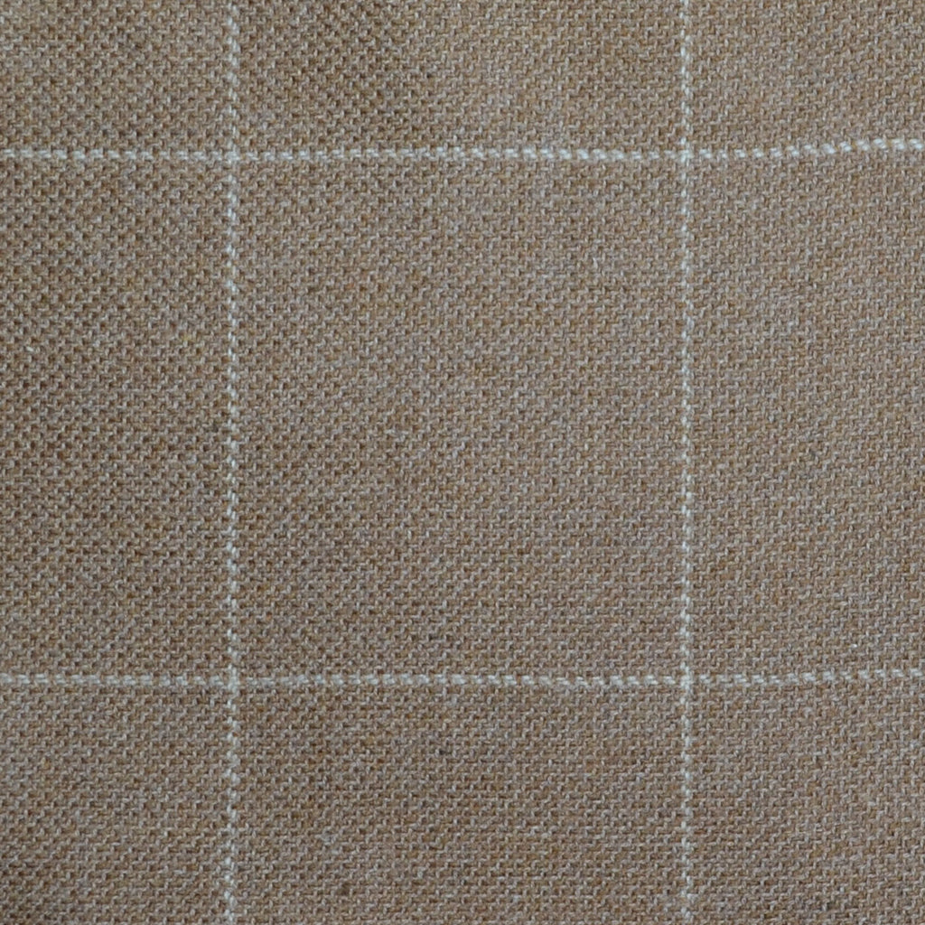 Light Brown with Beige Window Pane Check Wool, Cotton & Cashmere