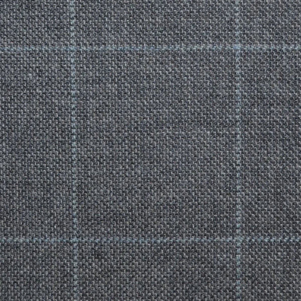 Medium Grey with Pale Blue Window Pane Check Wool, Cotton & Cashmere