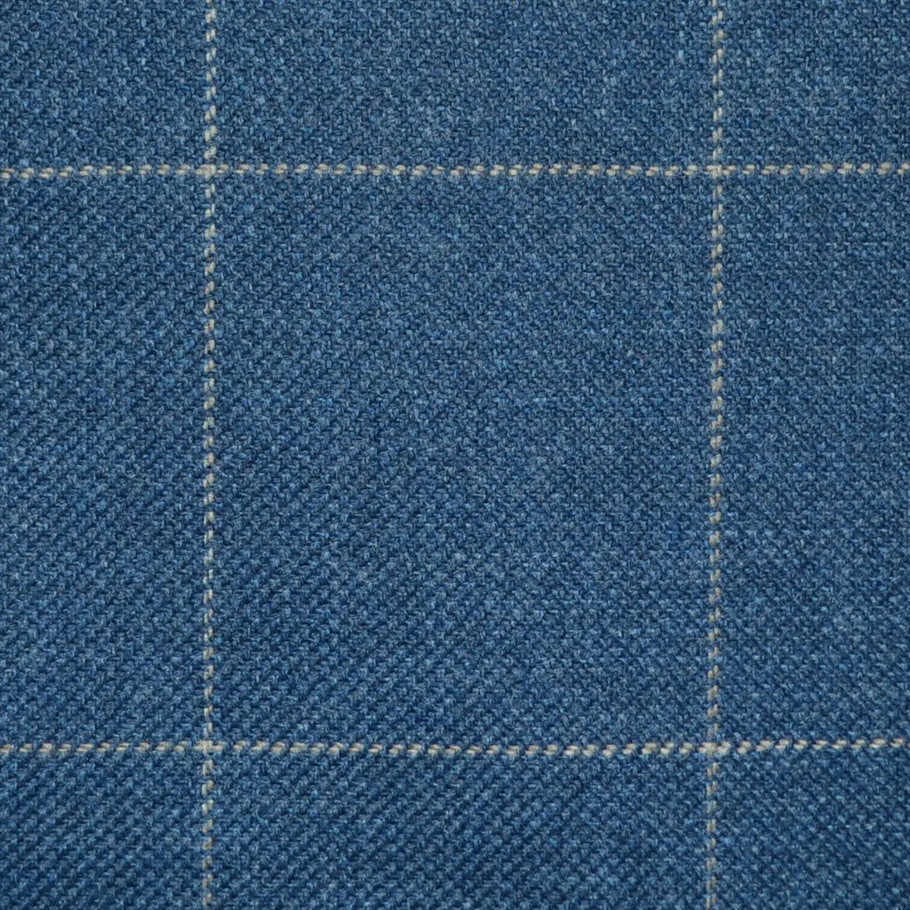 Medium Blue with Tan Window Pane Check Wool, Cotton & Cashmere