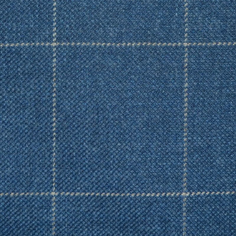 Medium Blue with Tan Window Pane Check Wool, Cotton & Cashmere