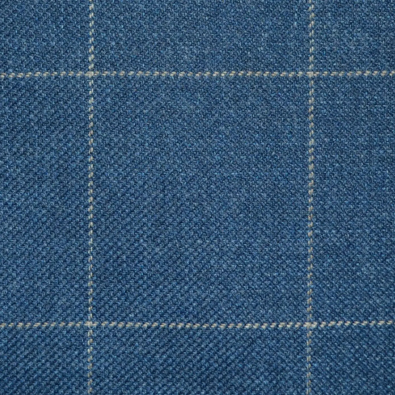 Medium Blue with Tan Window Pane Check Wool, Cotton & Cashmere