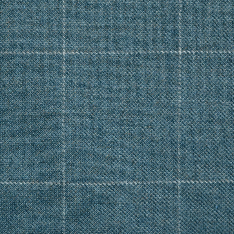 Denim Blue/Green with Grey Window Pane Check Wool, Cotton & Cashmere