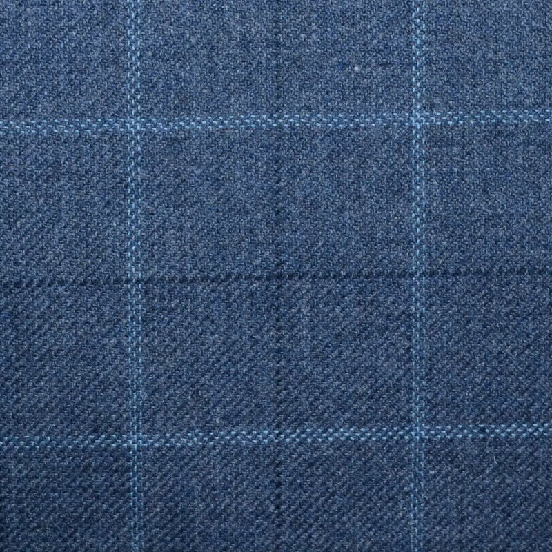 Medium Blue with Light Blue and Navy Blue Multi Check Wool, Cotton & Cashmere