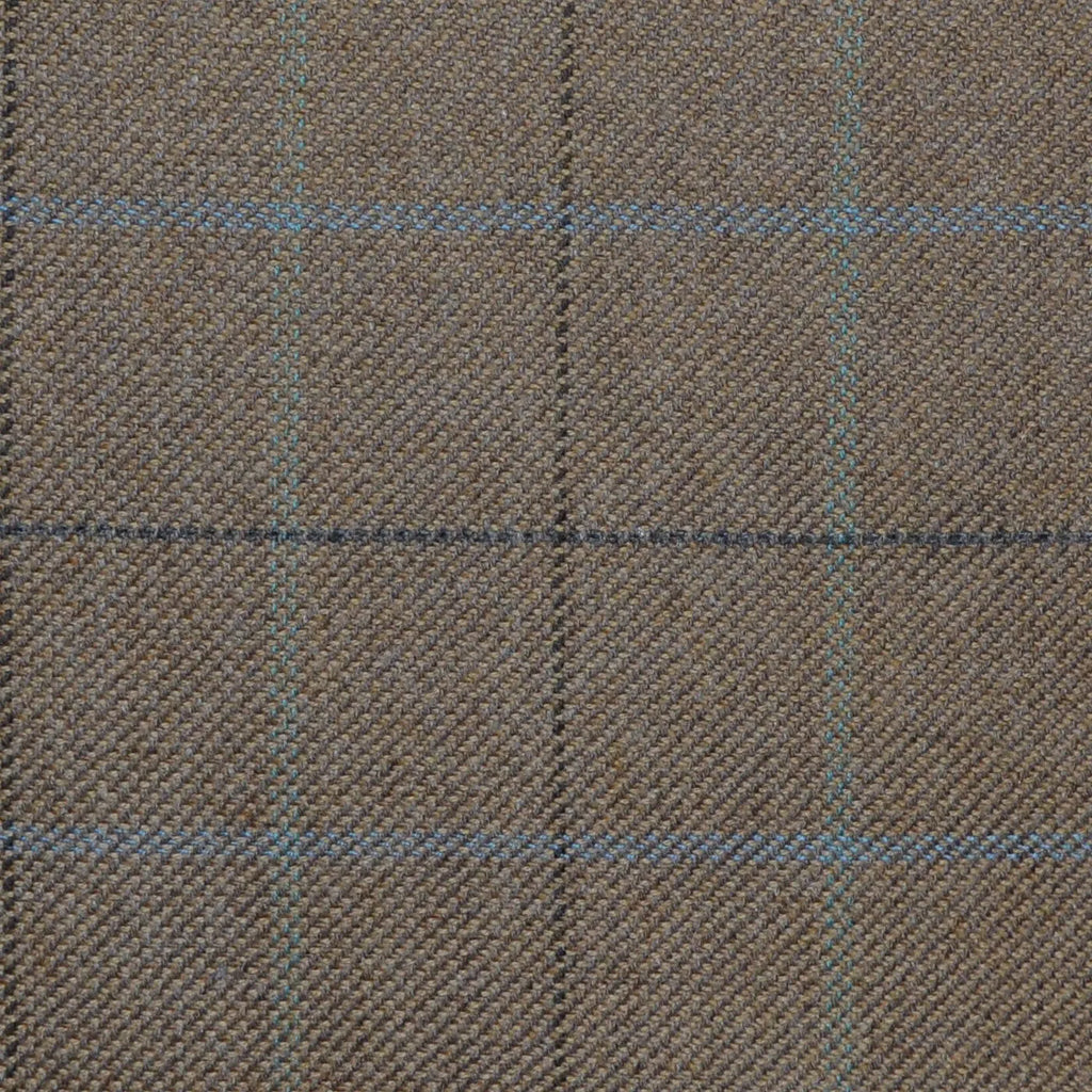 Medium Brown with Dark Brown, Navy Blue and Sea Green Multi Check Wool, Cotton & Cashmere