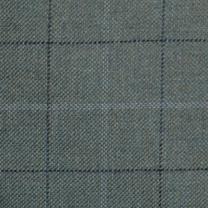 Sea Green with Navy Blue and Light Blue Multi Check Wool, Cotton & Cashmere