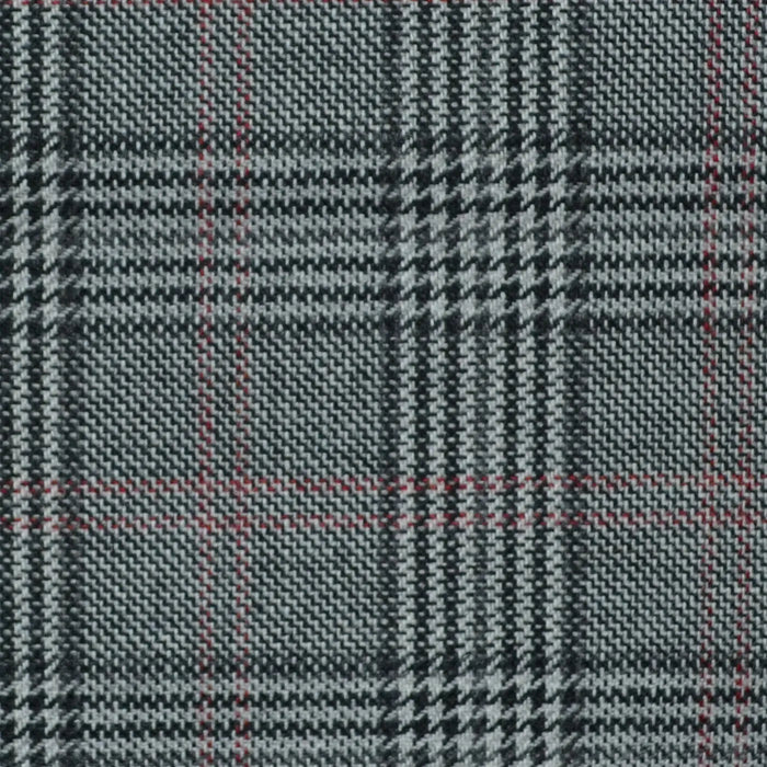Dark Grey and Blue with Red Prince of Wales Check Wool, Cotton & Cashmere