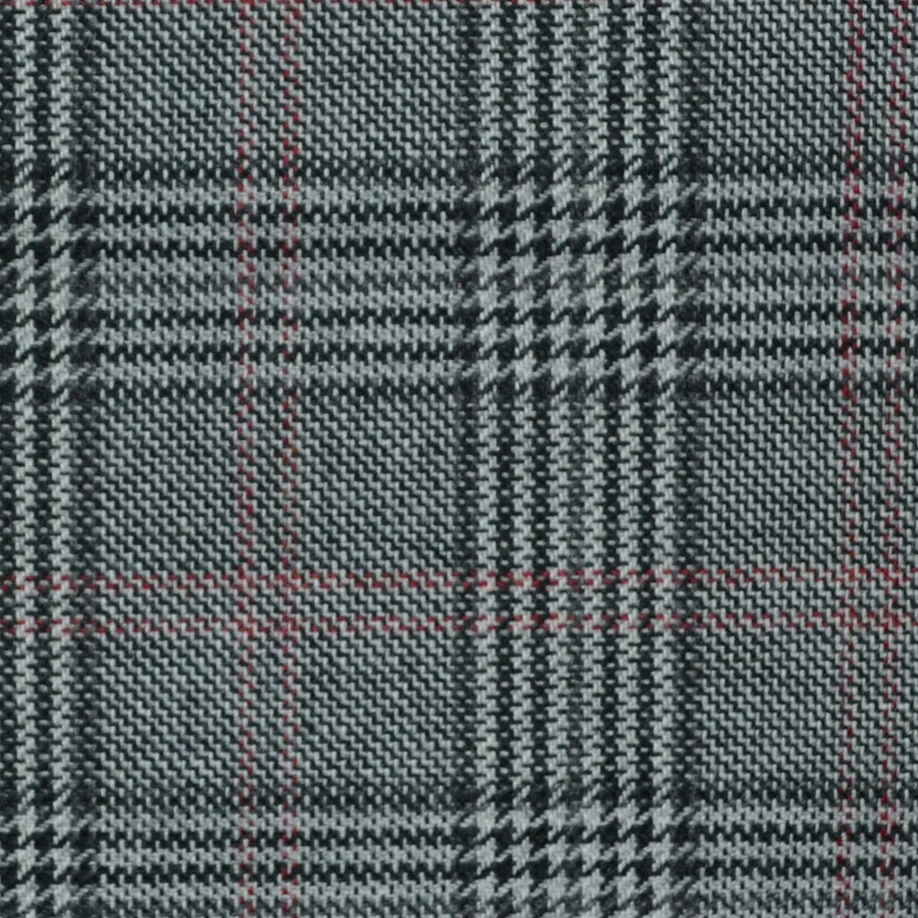 Dark Grey and Blue with Red Prince of Wales Check Wool, Cotton & Cashmere