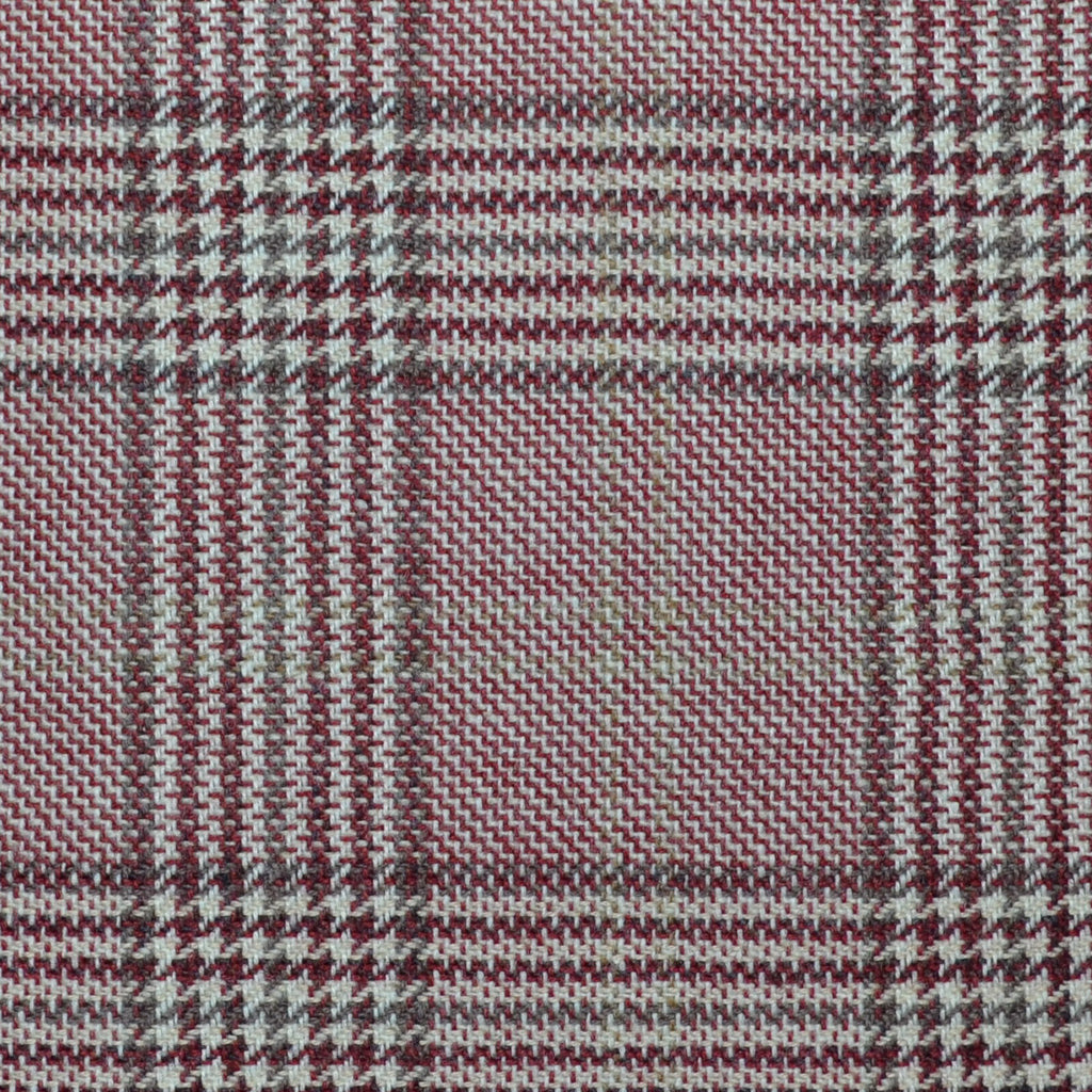 Pink with Grey and Burgundy Prince of Wales Check Wool, Cotton & Cashmere