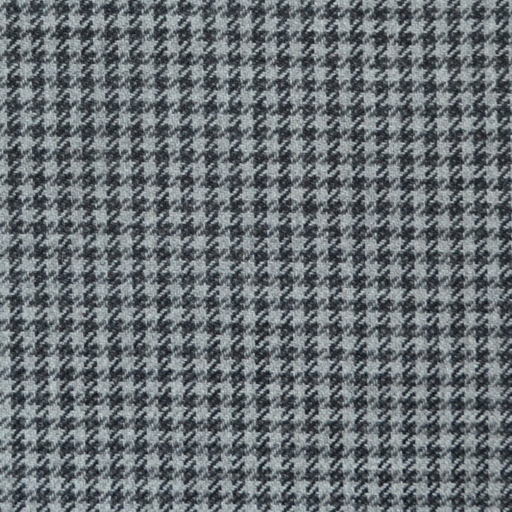Grey and Navy Blue Dogtooth Check Wool, Cotton & Cashmere